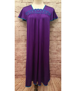 Vintage PURPLE Turquoise Nightgown NIGHTIE Flutter Sleeve *SMALL Chest 34” - £28.19 GBP