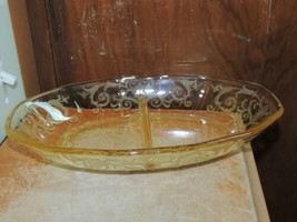 Fostoria Elegant Glass Relish Dish 8.75&quot;x5.25&quot; Yellow divided Versailles pattern - £17.58 GBP