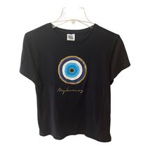 Y2K Mykonos Evil Eye Graphic T-Shirt Greece Ladies XXL Black European Si... - $19.80