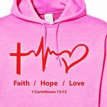Custom Design Hoodie &quot;Faith, Hope, Love&quot; - Medium Pink - $17.59
