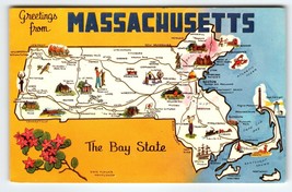 Postcard Greetings From Massachusetts Bay State Map Postcard Dexter Chrome - $9.00