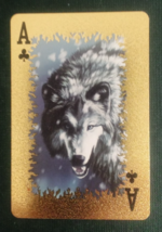 Animal-Themed Golden Foil PVC Mini Playing Card Wolf Ace Clubs - $1.84