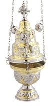 Two Colored Brass Christian Church Thurible Incense Burner Censer (9392 GN) - $93.63