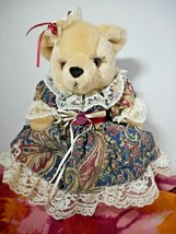 Anco Plush Teddy Bear 9&quot; Paisley Print Dress Lace Ribbon Detail Hairbow Eyelash - £22.44 GBP