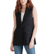 Steve Madden Womens Vest Black Blazer Pockets Sleeveless Lined Midweight - $977.31 MXN