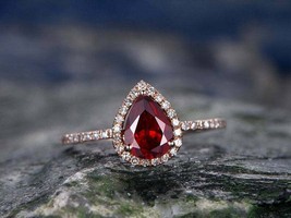 1Ct Pear Cut Red Garnet &amp; Diamond Pretty Engagement Ring 14K Rose Gold Finish - £82.17 GBP