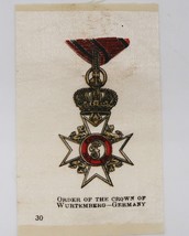 1910&#39;s Tobacco Silk Order of the Crown of Wurtemberg Medal German # 30 i... - $9.99