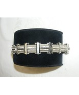 Vintage Silver Tone 8 Link Bracelet Rhinestone Center 16-D - €33,76 EUR