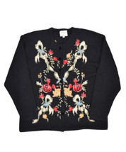 Susan Bristol Wool Cardigan Sweater Womens 2W Black Floral Button Front Jumper - £35.53 GBP