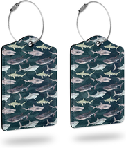 Luggage Tags for Suitcases,2 Pack Cute Shark Luggage Tag,Leather Stainless Steel - £12.86 GBP