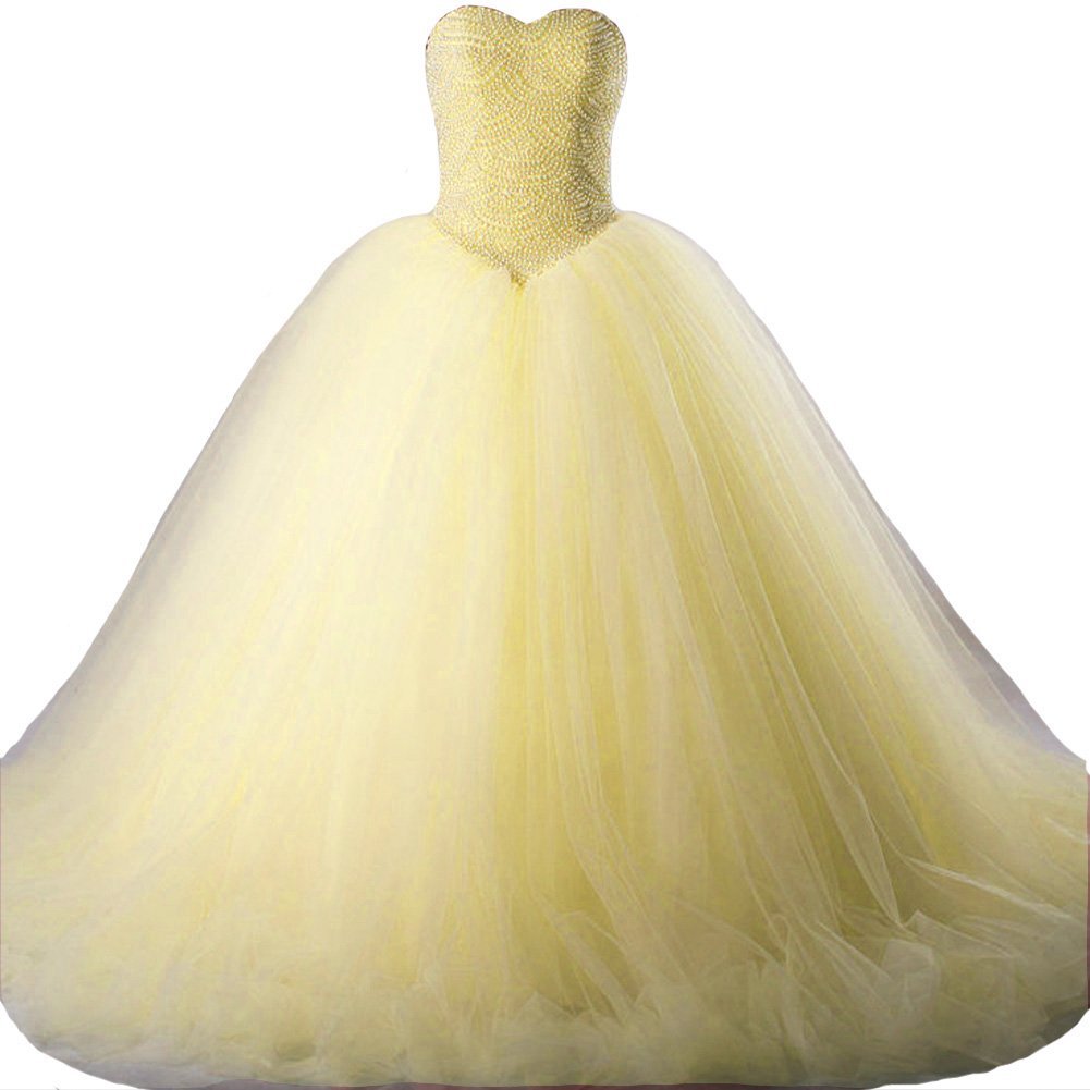 Kivary Sweetheart Pearls Long Ball Gown Tulle Corset Prom Quinceanera Dresses Ye