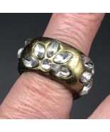 Vintage Floral Gold Tone Ring w/ Rhinestones Sz 5 - $9.49