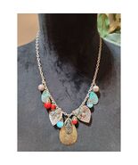 Women's Bohemian Vintage Butterfly Pendant Necklace With Red And Turquoi... - $25.74