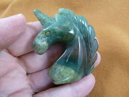 Y-UNIH-700) green Unicorn head rearing GEMSTONE carving figurine chess s... - $24.99