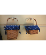 Lot of 2 Longaberger 1995 Small Peg Basket w/Blue Liner &amp; Protector 5x4 ... - $23.96