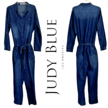 Judy Blue Denim Jumpsuit Womens Size 1XL Utility Chambray Long Sleeve Tie Waist - $39.99