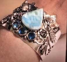 Stunning 925 Sterling Silver Larimar Cuff Bracelet  - £92.21 GBP