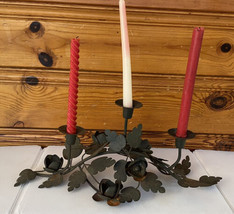 Vintage Tole Metal Rose Leaf Candle Holders Made in Italy - £39.42 GBP