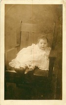 1910 Real Photo Postcard Rppc Baby In Lacy Dress In Chair - £5.89 GBP