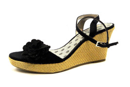 Montego Bay Club Ladies Canvas Wedge Shoe Open-Toe Solid Black Size 10 (M) - £30.72 GBP