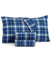 2PC Pillowcase Pair Martha Stewart 100% Cotton Flannel Blue Plaid Print Standard - $50.99