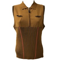 Vintage Jamie Sadock Women&#39;s Brown Fitted Stretch Medium Sleeveless Golf Top - $24.73