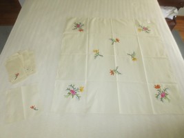 New Ricamo Fiorentino Embroidered 33&quot; X 34 1/2&quot; Tablecloth &amp; (6) 8&quot; Sq. Napkins - $11.88