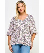 Women&#39;s Floral V-neck Babydoll Balloon Sleeve Top - €36,47 EUR
