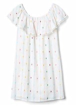Gap Kids Girl Ruffle Confetti Dot Off White Pom Pom Cotton Off Shoulder Dress 12 - £23.31 GBP