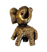 Vintage Gold Tone 1&quot; Elephant Brooch Lapel Pin with Jeweled Eye - £27.67 GBP