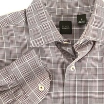 Saks Fifth Avenue Black Spread Collar Casual Shirt Purple White Plaid Me... - £16.49 GBP