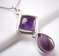 Amethyst Necklace 925 Sterling Silver Double Gemstone Square Teardrop Cube New - £14.38 GBP