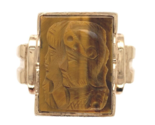 10k Gold Men&#39;s Ring w/ Genuine Natural Tiger&#39;s Eye Double Warrior Cameo ... - $513.81