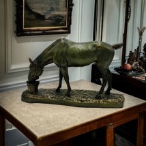 Bronze Horse Eating From Bucket Hollow Cast Sculpture 15in x 8in Vintage Decor - £476.81 GBP