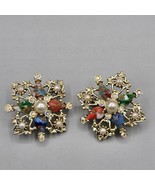 Vtg Sarah Coventry Galaxy Earrings Clip On Maltese Cross Foil Cab Faux P... - $24.99