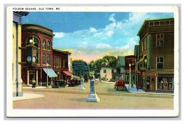 Folsom Square Street View Old Town Maine ME Linen Postcard Y3 - £4.63 GBP