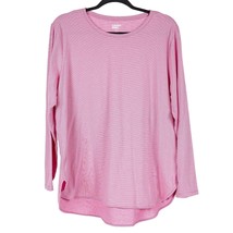 Lands End Womens Shirt XL 18 Striped Pink White Stretch Modal Long Sleeve - £20.41 GBP