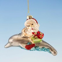 Hand Blown Glass Santa On Dolphin Coastal Nautical Christmas Tree Ornament - £9.62 GBP