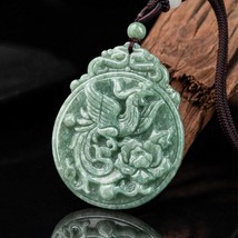 100% Untreated A Grade Jade Genuine Craving Phoenix and Dragon Pendant Necklace - £36.60 GBP