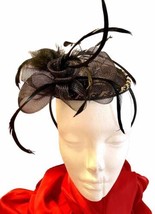 Black Fascinator On Headband About 12” Fun Headpiece Handmade For All Occasions - £14.38 GBP