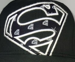 Superman Cap Size S/M, Logo with Small Logos Black Baseball Hat, Wool Blend - $16.71