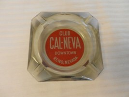 Vintage Reno Cal-Neva Glass Ash Tray Square Clear with Red Logo - £31.97 GBP