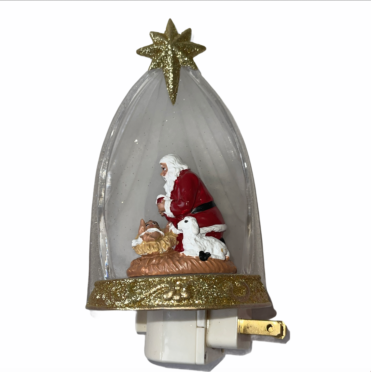 Santa Claus Kneeling Before Baby Jesus in Manger Night Light, 6 In New Open Box - $24.99