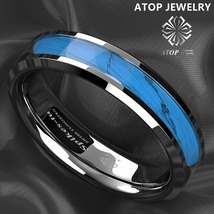 6mm Tungsten Carbide Ring Manmade Turquoise Men&#39;s Women&#39;s Engagement Wed... - £26.44 GBP