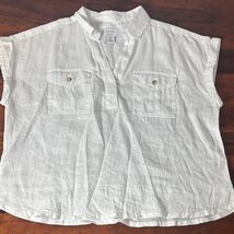 Nicole Miller New York Linen Cap Sleeve Collared Shirt Top XL White - $13.86