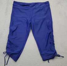 Women Capri Swim Pants XL Blue Solid Stretch High Waisted Ruched Ankle Q... - $20.29