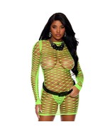 Sheer Diamond Net Mini Dress Long Sleeves Stretch Wide Fishnet Chartreus... - $21.77+