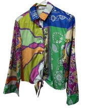 SJ Style Boutique Floral Geometric Shirt Women&#39;s Button Down Polyester S... - £19.76 GBP