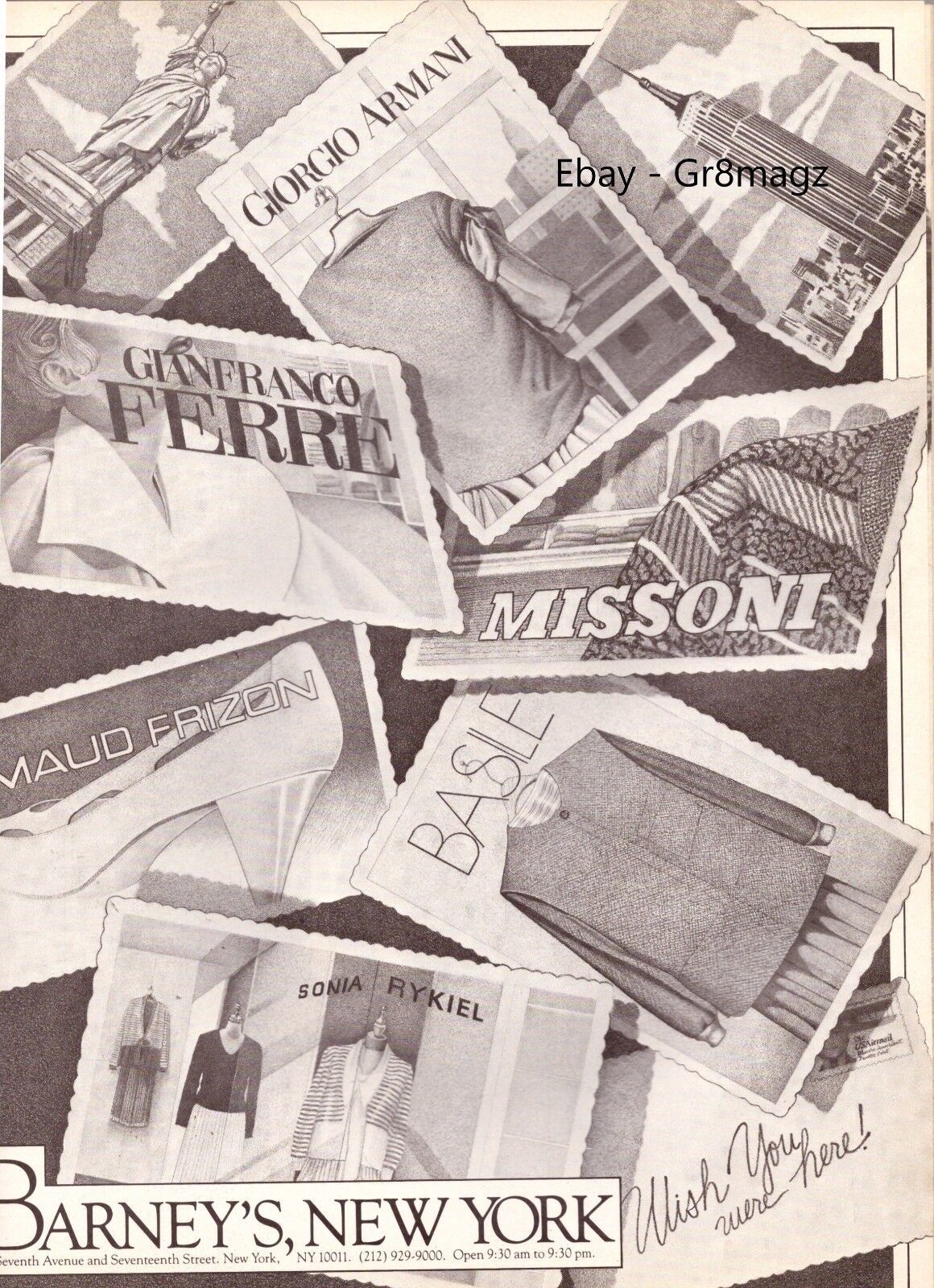1982 Barneys Giorgio Armani Missoni Sonia Rykiel Ferre Vintage Print Ad 1980s - $5.93