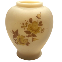 Vintage Fenton Satin Custard Glass Vase Hand Painted Signed D. Anderson - £18.19 GBP